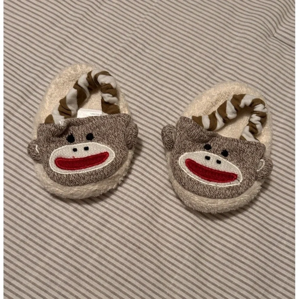 Baby Starters 0-9 Months Sock Monkey Slippers Terry Cloth Slip On Gender Neutral